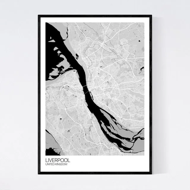 Liverpool City Map Print - Grey/Black