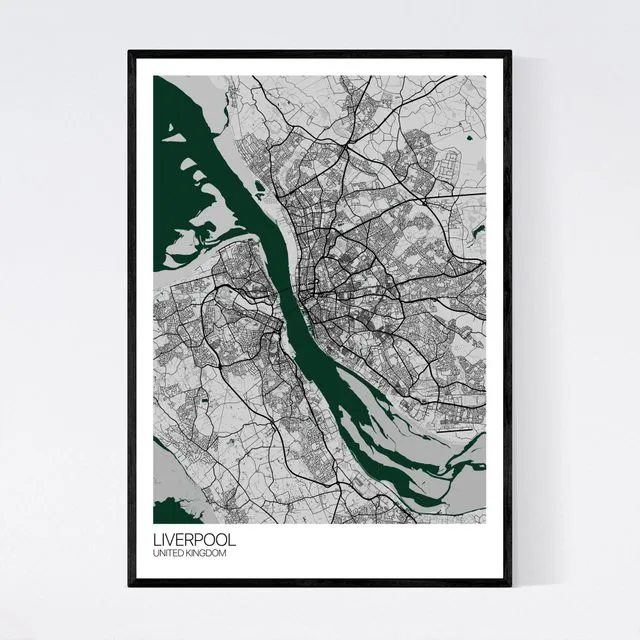 Liverpool City Map Print - Grey/Green