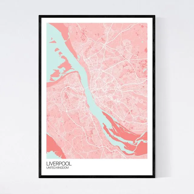 Liverpool City Map Print - Pink/Light Blue