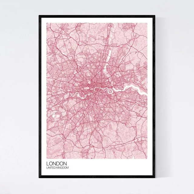 London City Map Print - Pastel Red