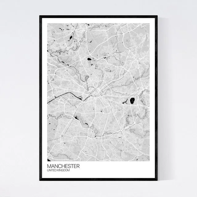 Manchester City Map Print - Grey/Black