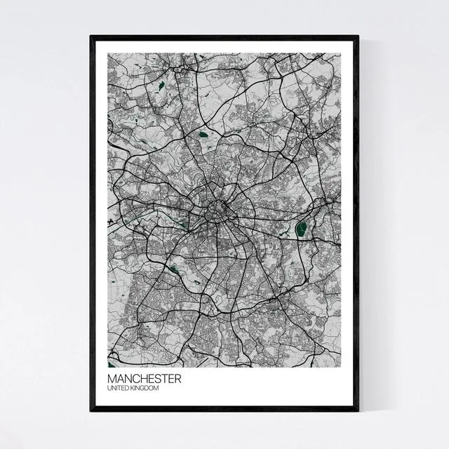 Manchester City Map Print - Grey/Green
