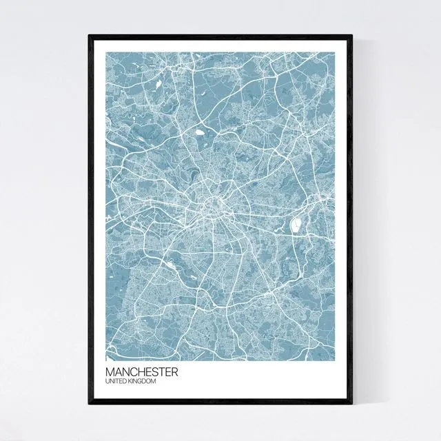 Manchester City Map Print - Pastel Blue