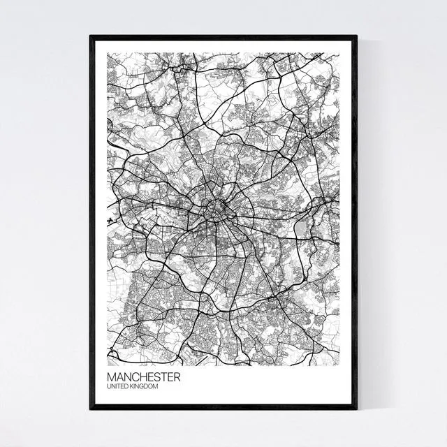 Manchester City Map Print - White/Grey