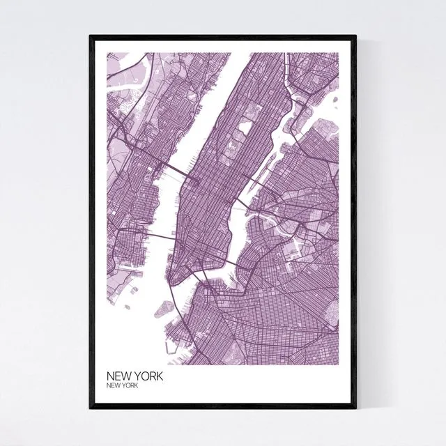New York City Map Print - Pastel Purple