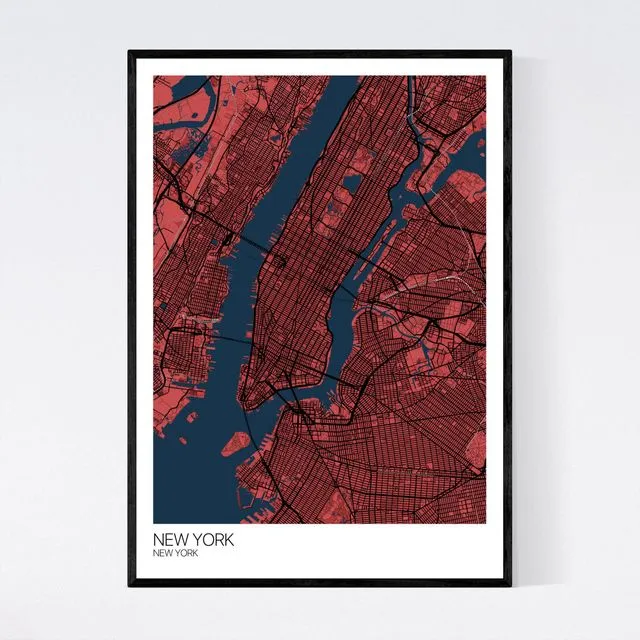New York City Map Print - Red/Blue (Copy)