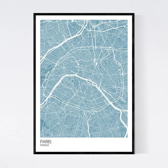 Paris City Map Print - Pastel Blue