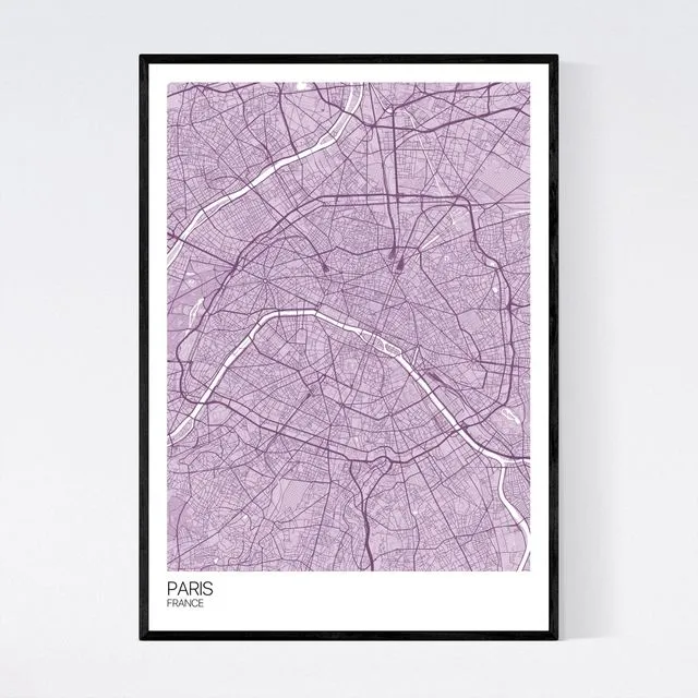 Paris City Map Print - Pastel Purple