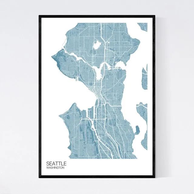 Seattle City Map Print - Pastel Blue