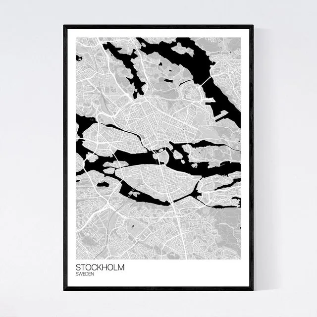 Stockholm City Map Print - Grey/Black