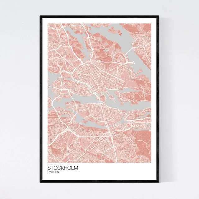 Stockholm City Map Print - Light Red/Grey