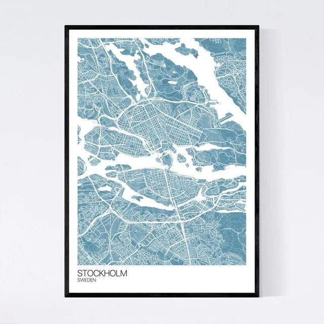 Stockholm City Map Print - Pastel Blue