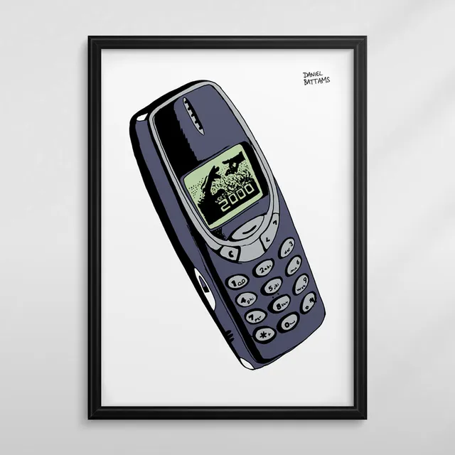 RETRO YEAR 2000 MOBILE PHONE (GREY) A3 ART PRINT