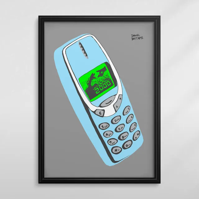 RETRO YEAR 2000 MOBILE PHONE (BLUE) A3 ART PRINT