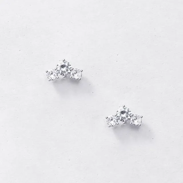 DAINTY TRIO CLIMBER STUD EARRINGS 925 STERLING SILVER - COLOUR PLATINUM