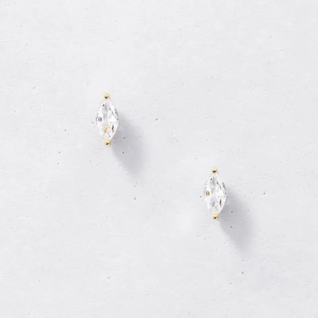 DAINTY MARQUISE STUD EARRINGS 925 STERLING SILVER - COLOUR GOLD