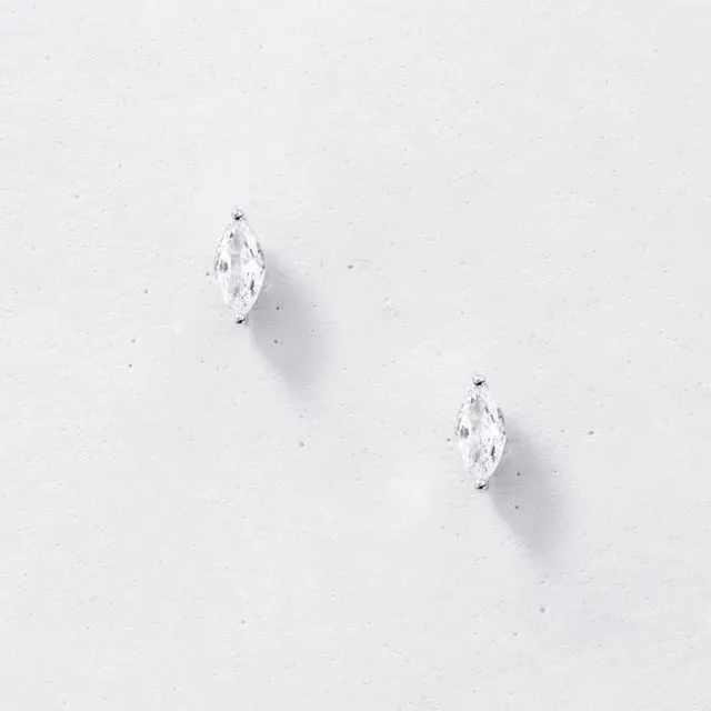 DAINTY MARQUISE STUD EARRINGS 925 STERLING SILVER - COLOUR PLATINUM