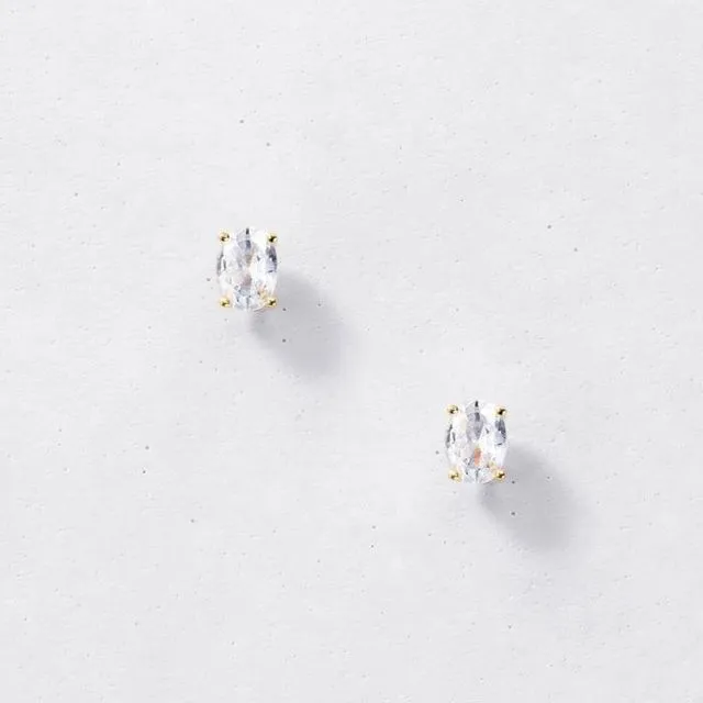 DAINTY OVAL STUD EARRINGS 925 STERLING SILVER - COLOUR GOLD