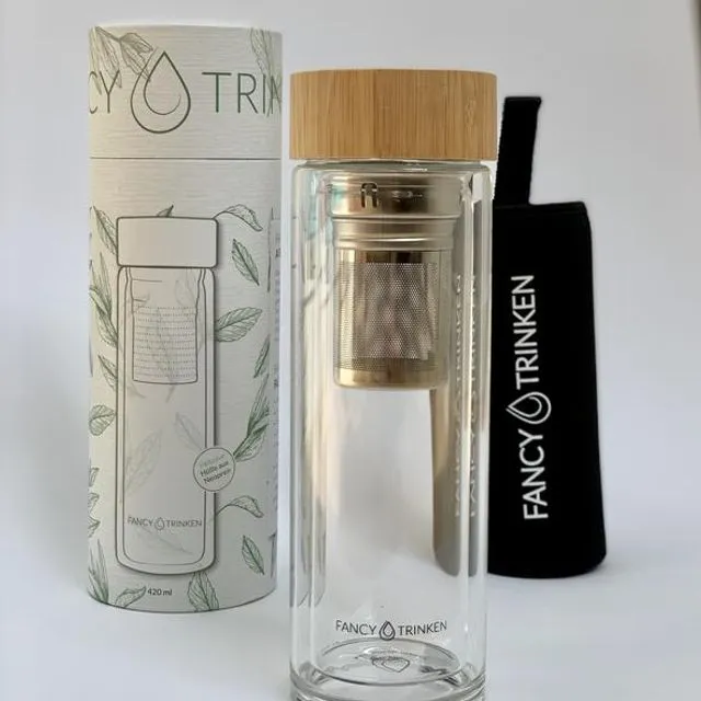Double-walled Glass Tea Bottle With A Bamboo Lid - 360ml