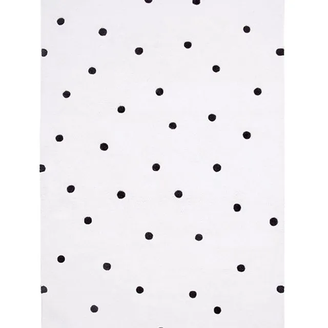 Rectangular cotton rug with black dots