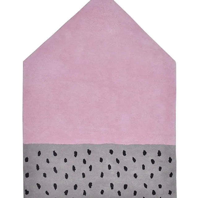 Nursery rug, pink, gray and black house shape