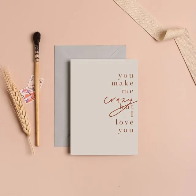Crazy Love Greeting Card | Love Card | Anniversary Card | Wedding Card | Typography Card
