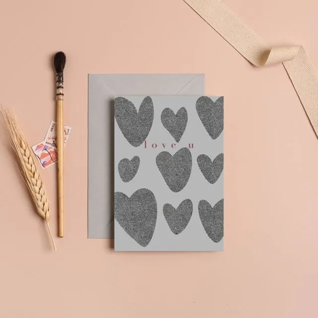 Love You Greeting Card | Black Colourway | Hearts | Anniversary Card | Wedding Card | Engagement Card