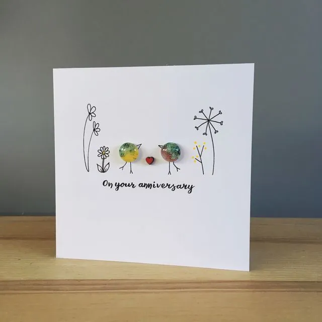 On Your Anniversary Greeting Card with glass birds
