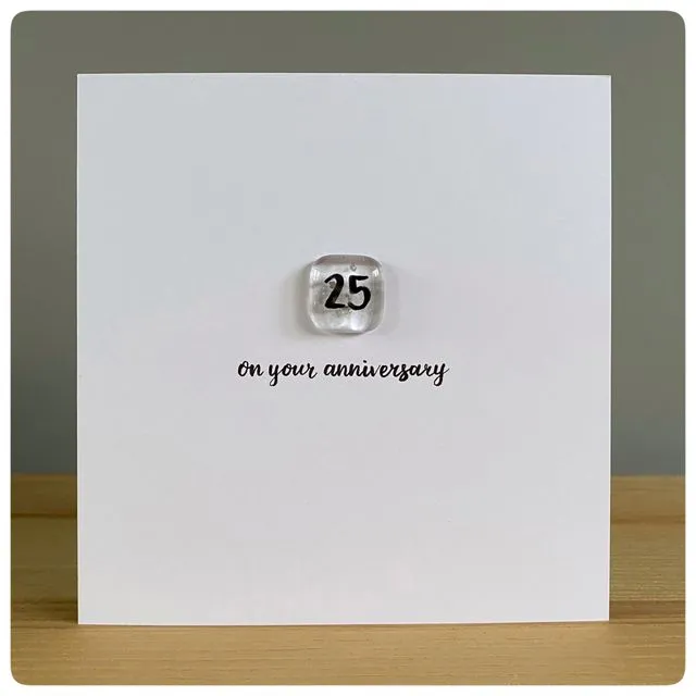 25th Anniversary Greeting Card with fused glass tile