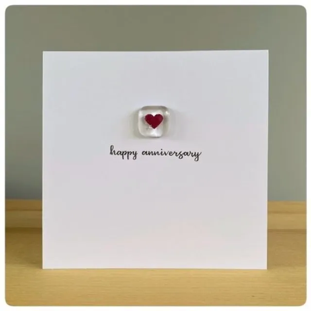 Happy Anniversary Greeting Card with fused glass and copper heart tile