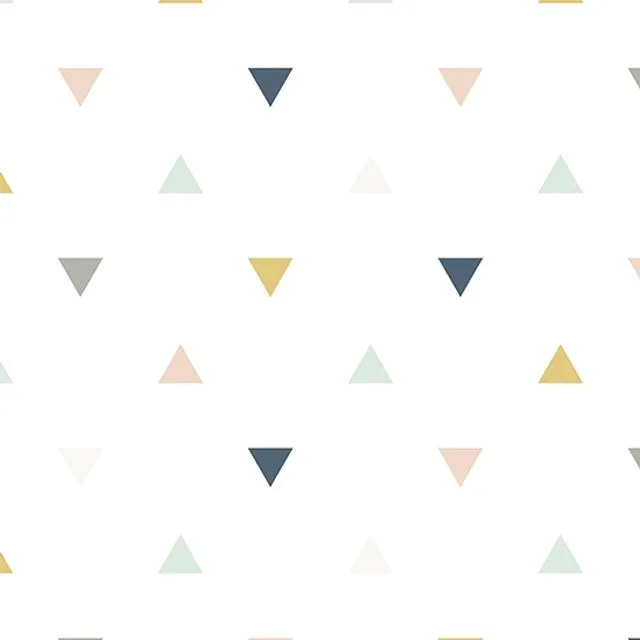 Geometric pink, mustard, gray triangles wallpaper