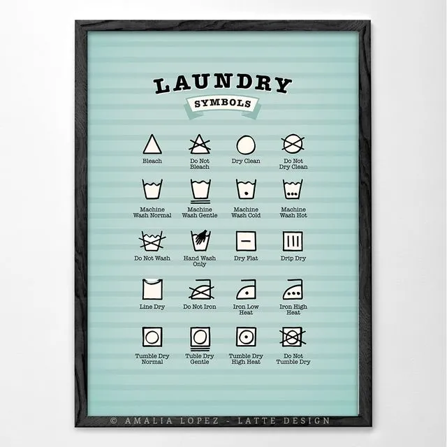 Laundry symbols. Blue laundry room print