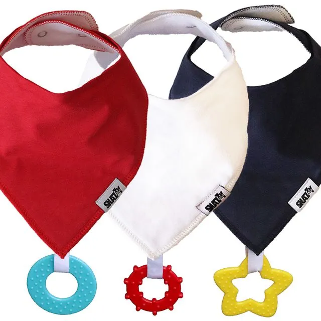 Snazzy Kid® Baby Bandana Bib with Teether 3pk Dual Purpose Also Acts as Dummy Chain - Boys