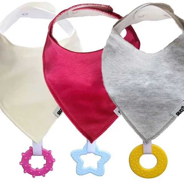 Snazzy Kid® Baby Bandana Bib with Teether 3pk Dual Purpose Also Acts as Dummy Chain - Girls