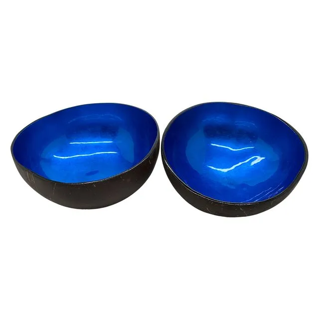 Vie Gourmet Coconut Bowls Hand Painted, Lacquered, Set of 2, Design 1