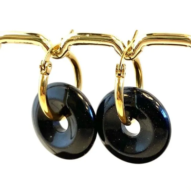 Earrings with natural stone pendant blue goldstone