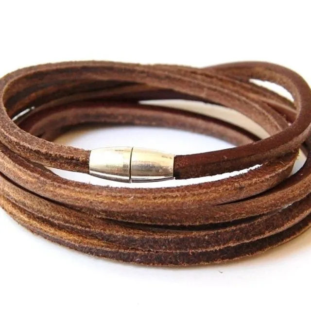 Brown leather cord with magnetic lock