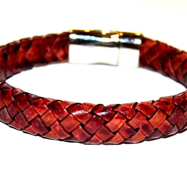 Mens bracelet braided leather burgundy