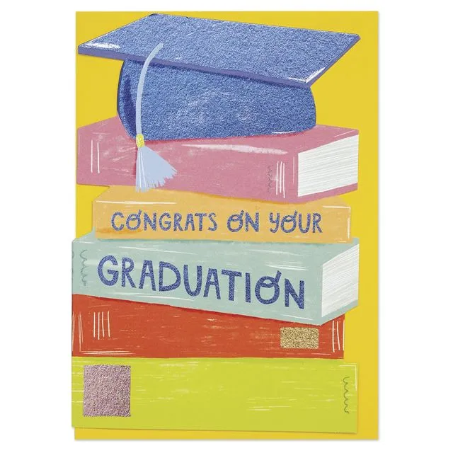 'Congrats on your Graduation' Mortarboard and Books Graduation Card