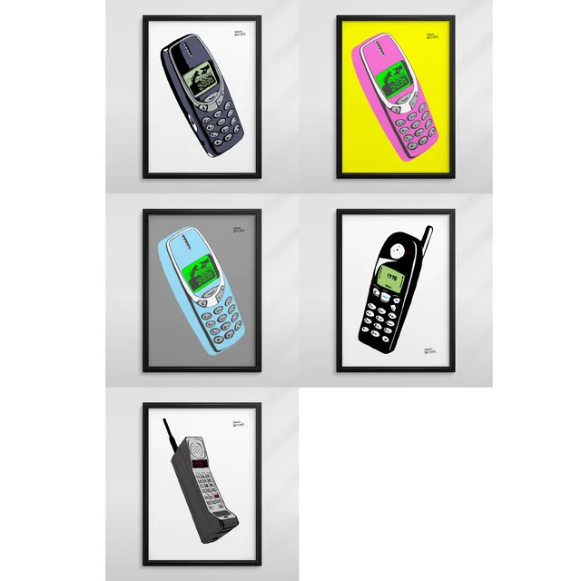 5 x Retro Mobile Phone Art Prints (A3)
