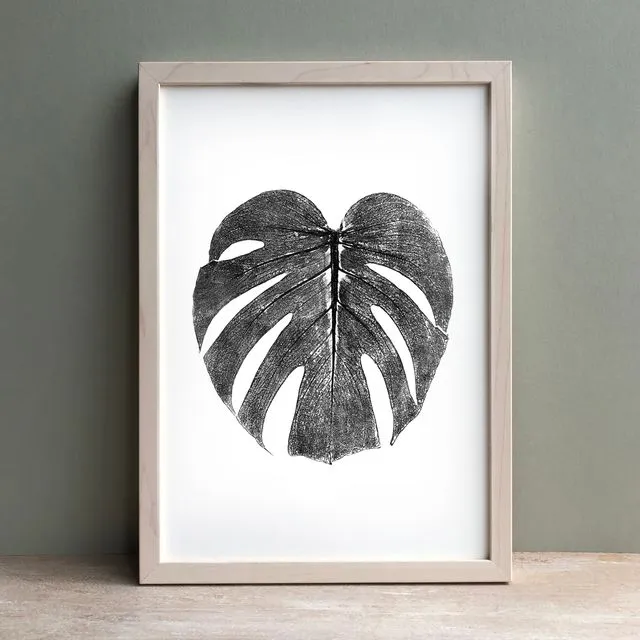 Monstera Leaf Monochrome Print | Botanical Wall Art