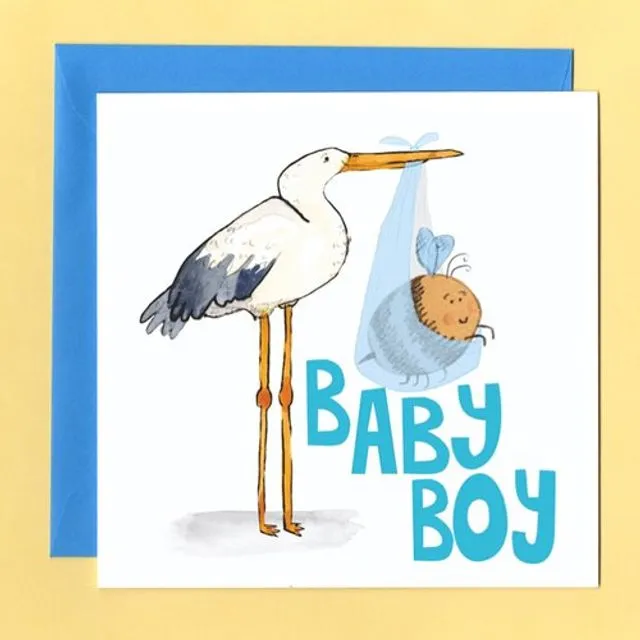BABY BOY STORK Greetings Card