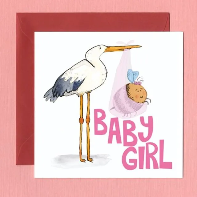 BABY GIRL STORK Greetings Card