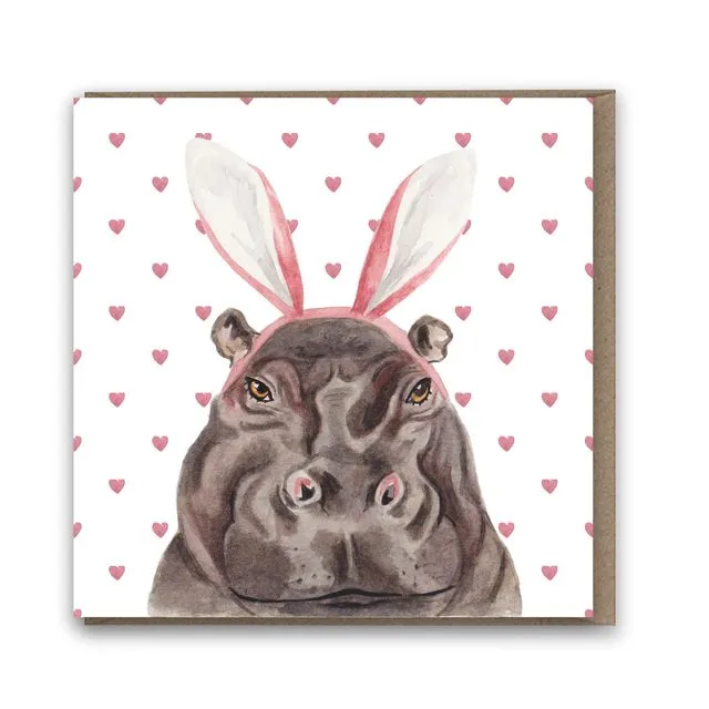 Hippo in Bunny Ears card