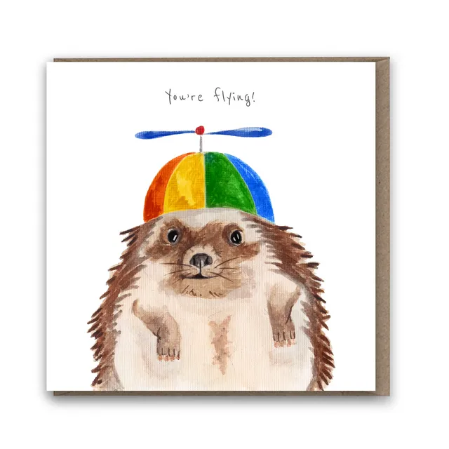 Hedgehog with Propeller Hat card