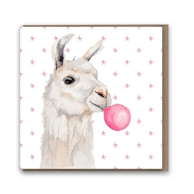 Llama with Bubblegum card