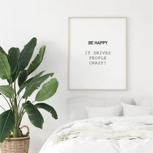 Be Happy Quote Print | Black And White |