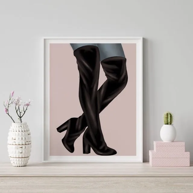 Black Over The Knees Boots Fashion Print