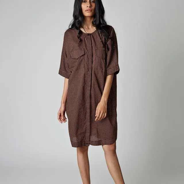 Oversized Cotton Shirt with Button Down in Front in Apricot Buff