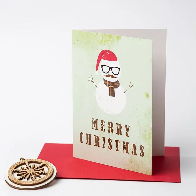 Hipster Snowman Merry Christmas Greeting Card